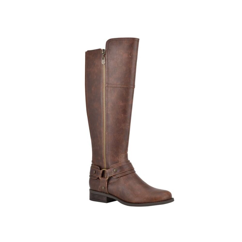 GBG LOS ANGELES Womens Brown Flex Back Gold-Tone Harlea Riding Boot 5 M